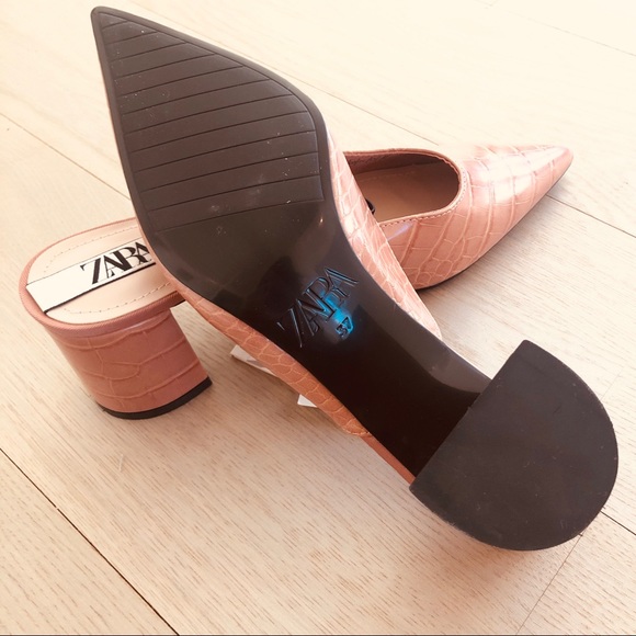 NWT Zara Light Pink Animal Print Mid-Heel Mules - Picture 11 of 11